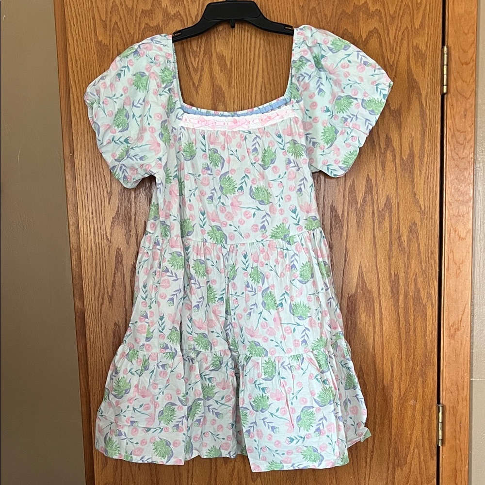Umgee White Floral Square-Neck Dress with Pink & Green Print